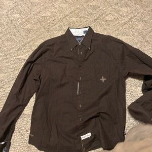 English Laundry Dark Brown Striped Button Down Shirt